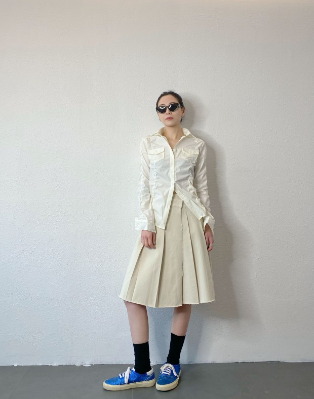 Beige Pleated Skirt #250220